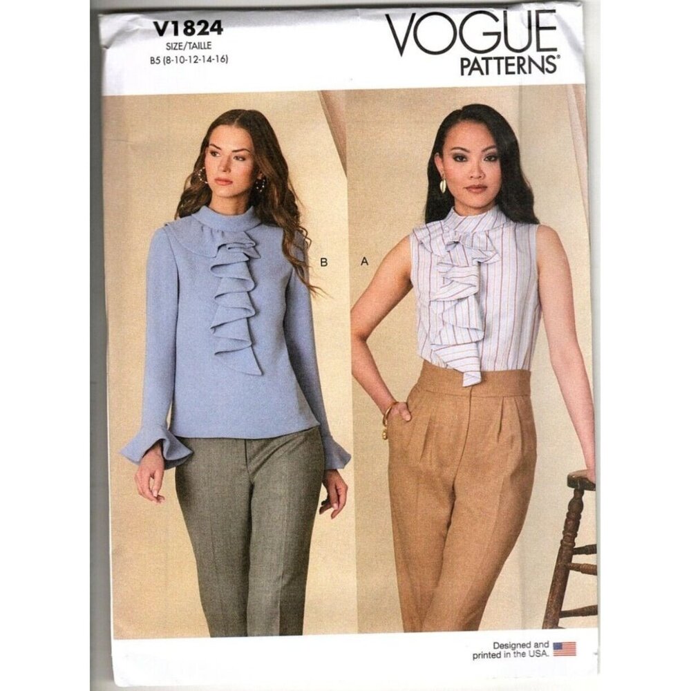 Vogue V1824 Misses 8 to 16 Ruffle Embellished Blouse Uncut Sewing Pattern 2021
